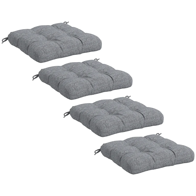 Outsunny Conjunto de Cojines para Sillas de Comedor y Jardín Impermeable y Anti-UV con 2 Cordones de Fijación 48x48x10 cm Gris