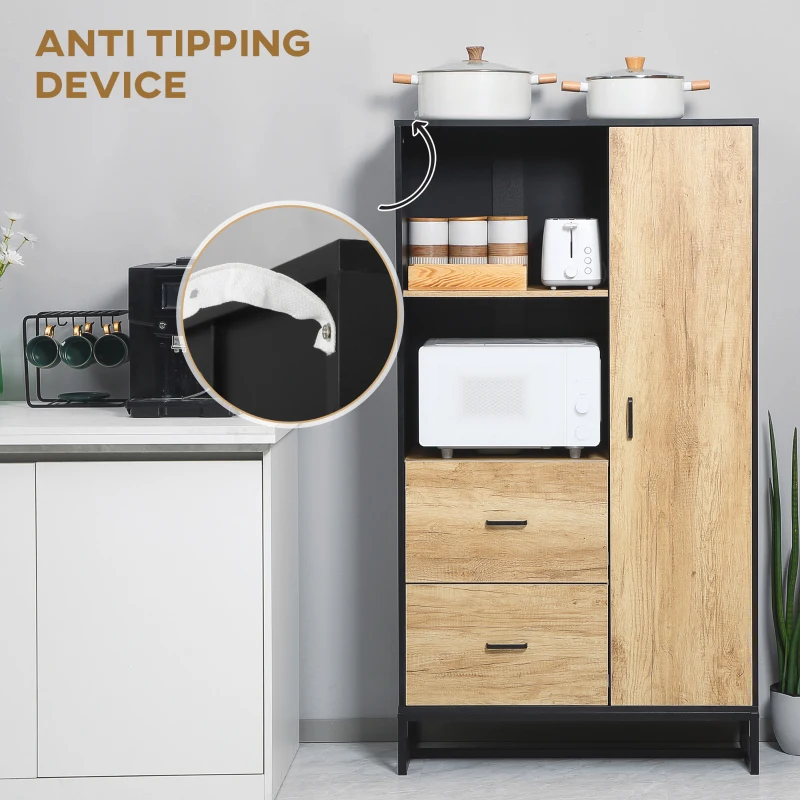 HOMCOM Tall Kitchen Cupboard, Freestanding Kitchen Pantry Cabinet with Adjustable Shelves, Drawers and Soft Close Door, 160cm