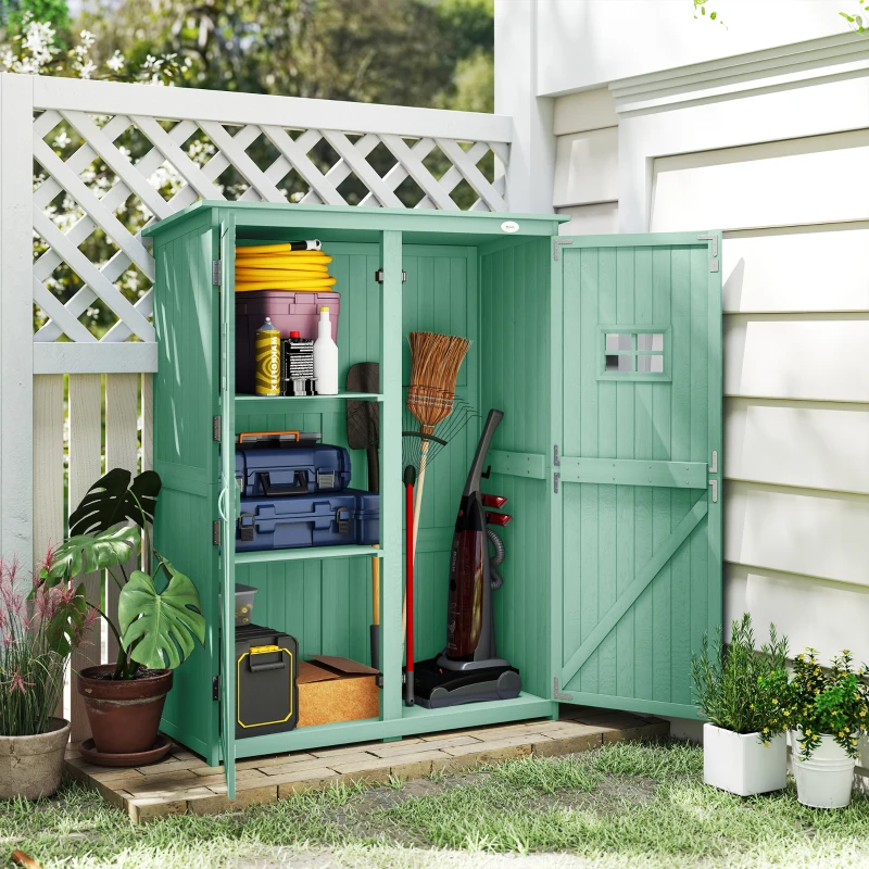 Outsunny Wooden Garden Shed with Two Windows, Tool Storage Cabinet, Outdoor Double Door organiser 127.5W x 50D x 164H cm, Green