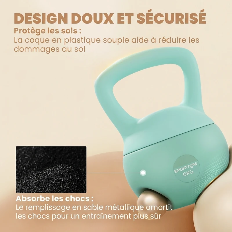 SPORTNOW Kettlebell 6 kg haltère avec poignée antidérapante pour fitness musculation cardio, 19 x 19 x 28 cm vert
