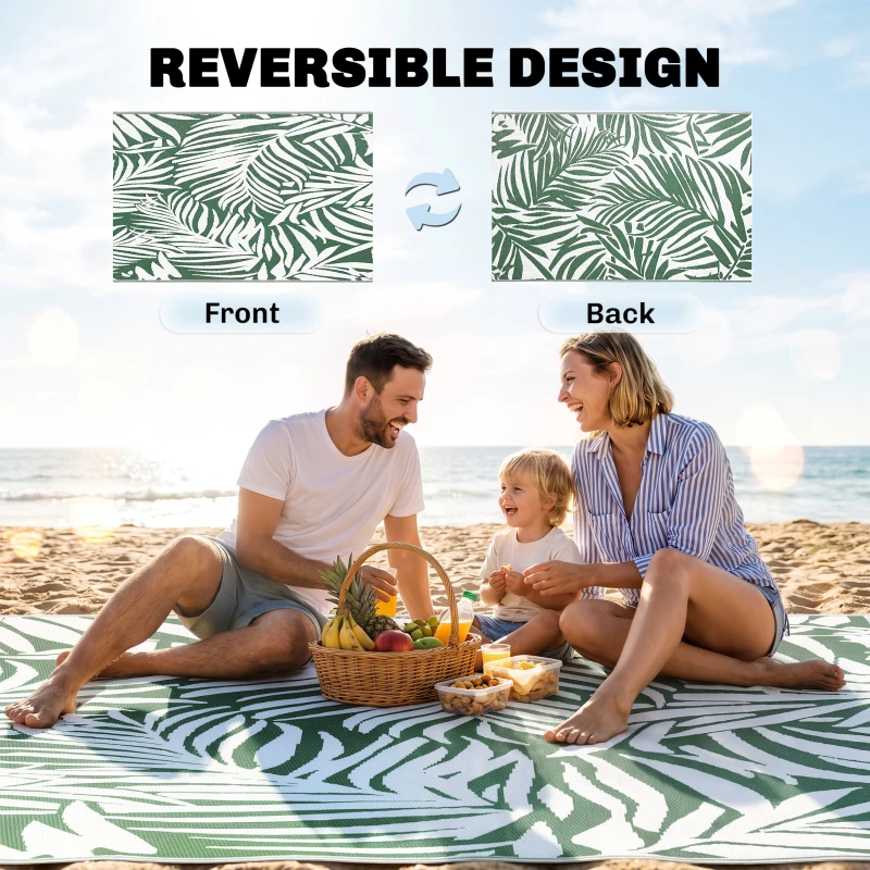 Outsunny Outdoor Rug Reversible Mat Plastic Straw Rug Portable RV Camping Mat for Garden Deck Picnic Indoor, 152 x 243 cm (5 x 8 ft), Green & White