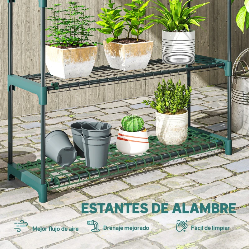 Outsunny Juego de 2 Soportes para Plantas de 4 Niveles Interior y Exterior Estantes Metálicos con Conectores Fácil Montaje Verde