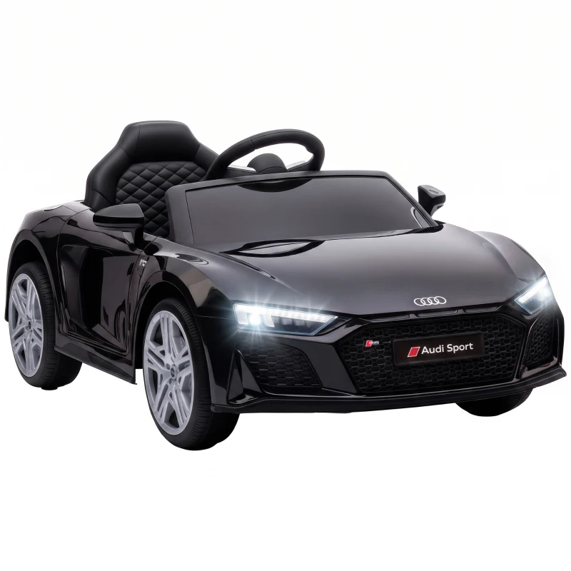 AIYAPLAY Voiture Électrique Enfants 12V Audi R8 Spyder, Véhicule Électrique, 2 Moteurs, Télécommande 2,4G, Batterie Lithium, Noir