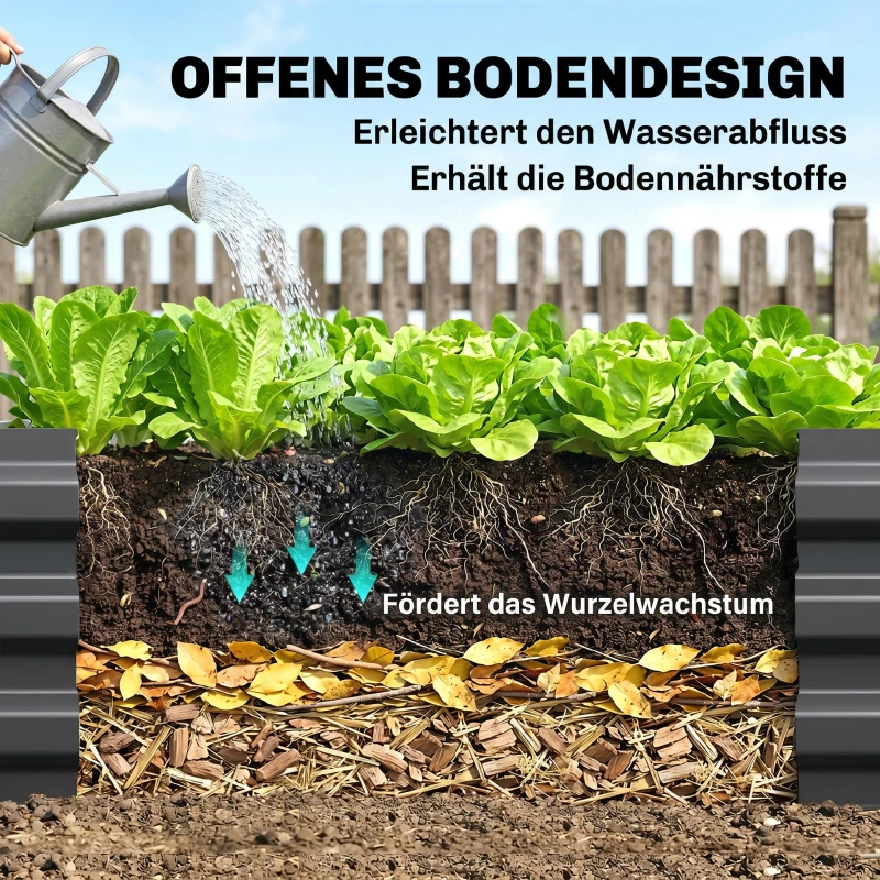 Outsunny Stalen verhoogde plantenbak, open bodem, eenvoudige montage, 95L x 90,5B x 29,8H cm, Grijs