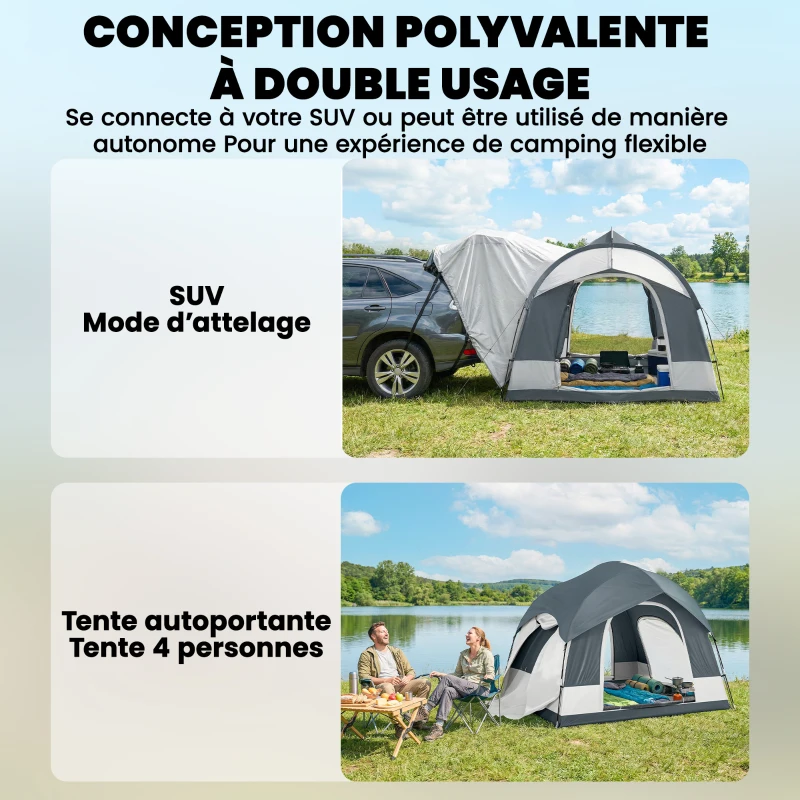 Outsunny Tente de Camping Facile à Monter 2-4 Personnes avec 3 Portes, Imperméable, Compatible avec SUV, Bleu Foncé