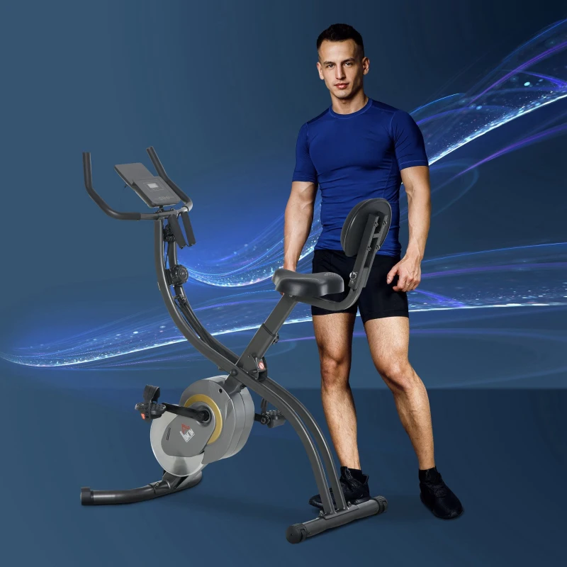 HOMCOM hometrainer, 2-in-1 fietstrainer, 6 kg vliegwiel hometrainer met instelbare magnetische weerstand in 16 niveaus en 1 paar spankoorden, staal, zwart, 51 x 97 x 115 cm