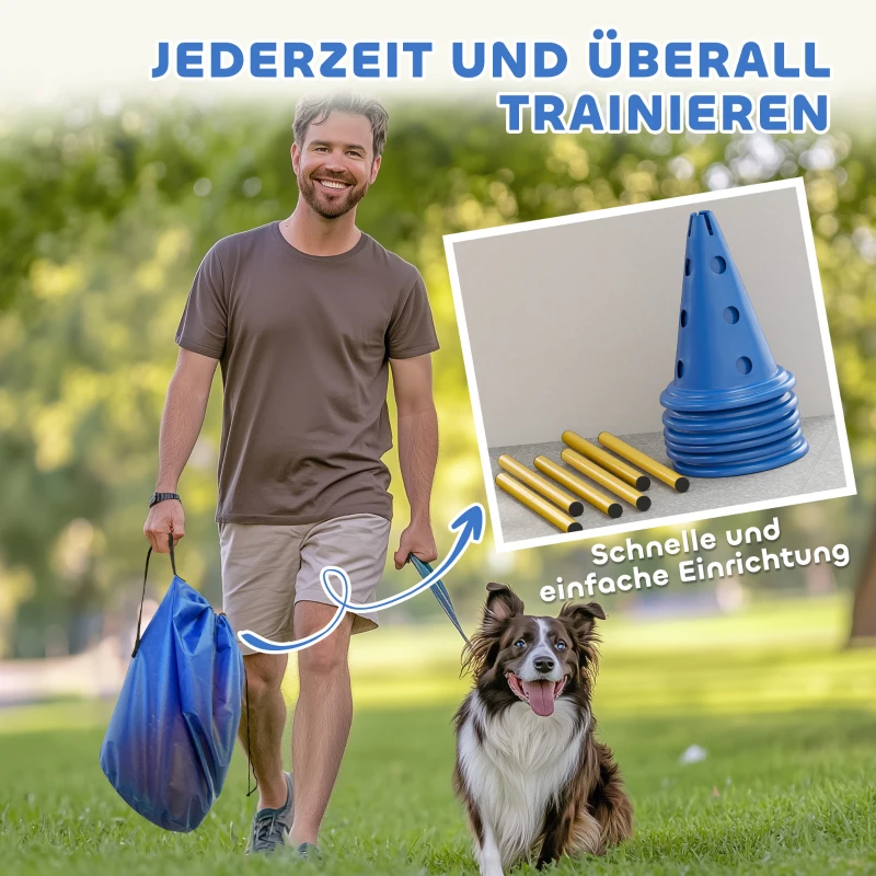 PawHut Agility Set Hunde 3-teiliges Agility-Ausrüstung für Hundetraining Steckhürdenset mit 6 Kegel 3 Hürden Tragetasche