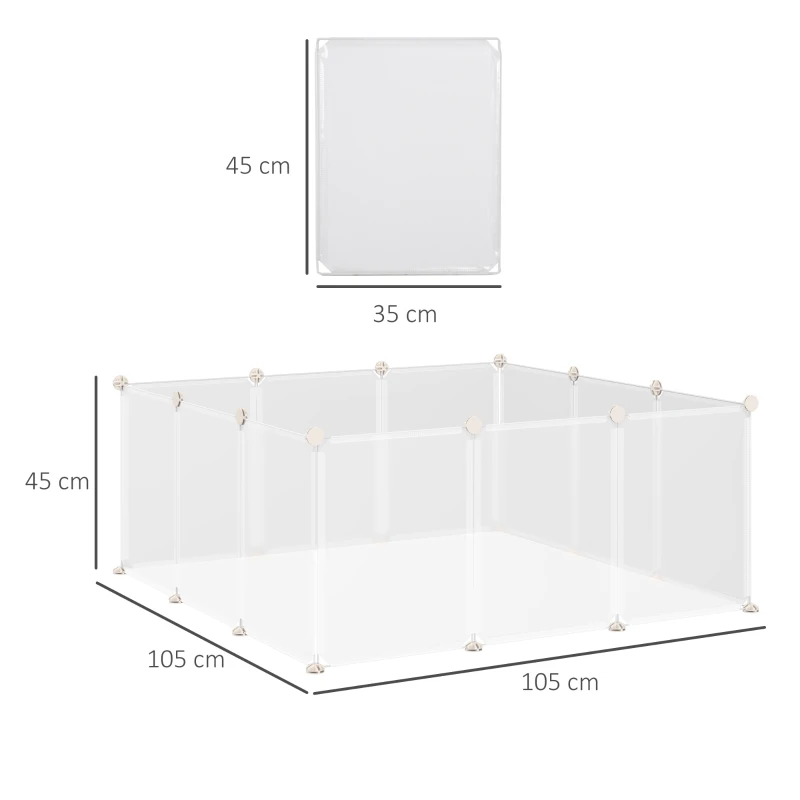 PawHut Enclos parc modulable pour petits animaux 12 panneaux pour lapin, hamster, chiot, cochon 105 x 105 x 45 cm blanc