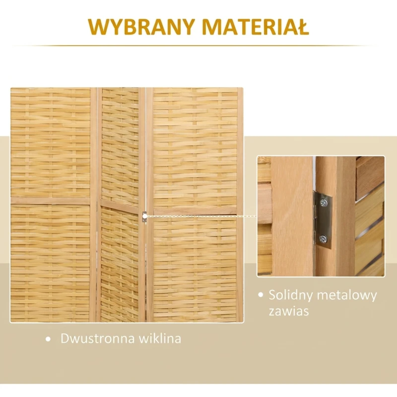 HOMCOM 4-częściowy Parawan, 160 x 170 cm, Składany Parawan z Bambusa dla Salonu, Sypialni, Naturalny