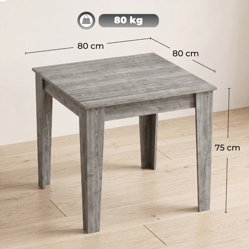 HOMCOM Mesa de Jantar para 4 Pessoas, Mesa de Cozinha Quadrada 80x80x75 cm com Pés Antiderrapantes, Cinza Efeito Madeira