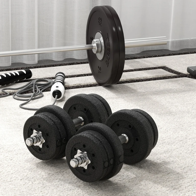 HOMCOM Set Manubri Palestra da 25 kg Totali con 12 Dischi Pesi e 2 Barre da 2 kg, Nero