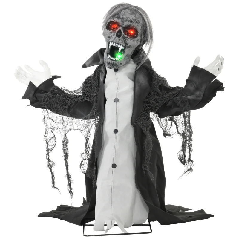 HOMCOM Halloween decoratie, Skelet/Zombie, beweegbaar, bewegingssensor, LED's & geluiden, 75 cm