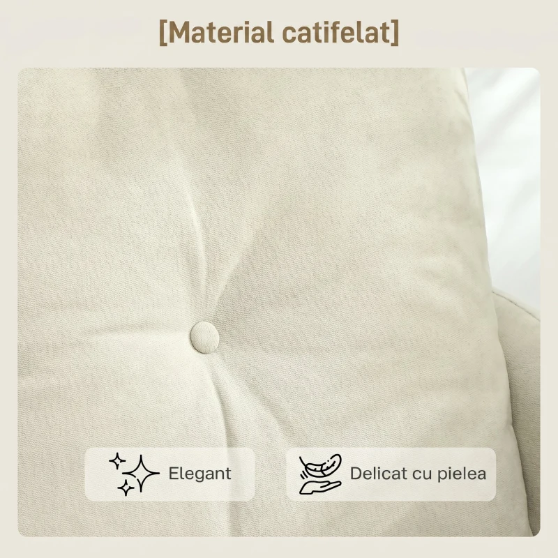 HOMCOM Canapea cu 2 Locuri Modernă cu Spătar Matlasat cu Butoane și Acoperire în Velluto, 124x73x92 cm, Crem