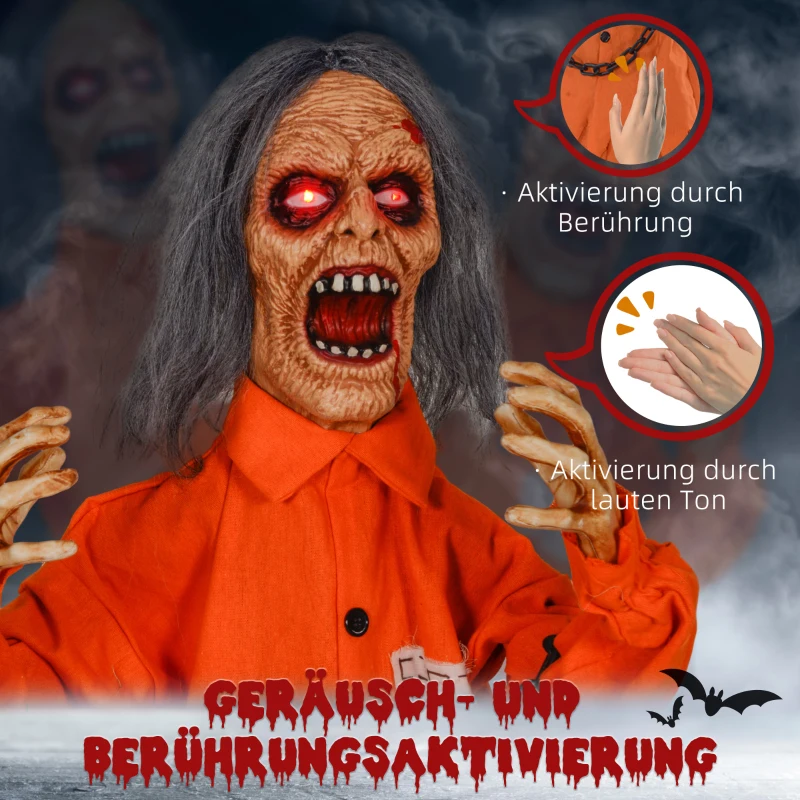 HOMCOM Geest van de Gevangene, Halloween deco, griezelige geluiden, rode ogen, beweegbaar, Oranje
