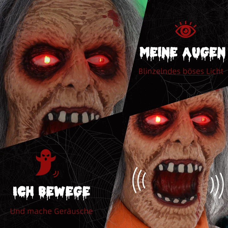 HOMCOM Geest van de Gevangene, Halloween deco, griezelige geluiden, rode ogen, beweegbaar, Oranje