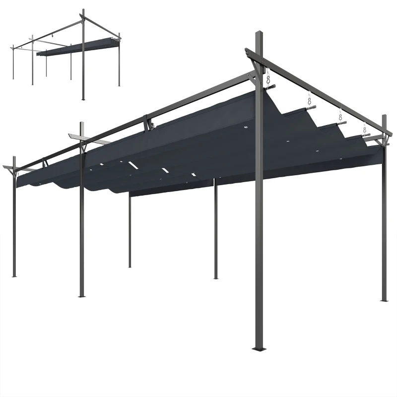 Outsunny Pérgola de Jardín 6x3 m Gazebo con Techo Retráctil de Poliéster Resistente a los Rayos UV Gris Oscuro