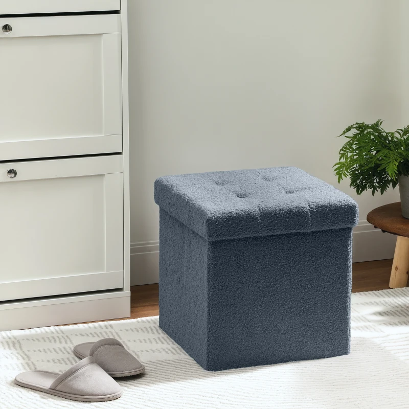 HOMCOM Foldable Sherpa Fleece Storage Ottoman - Blue