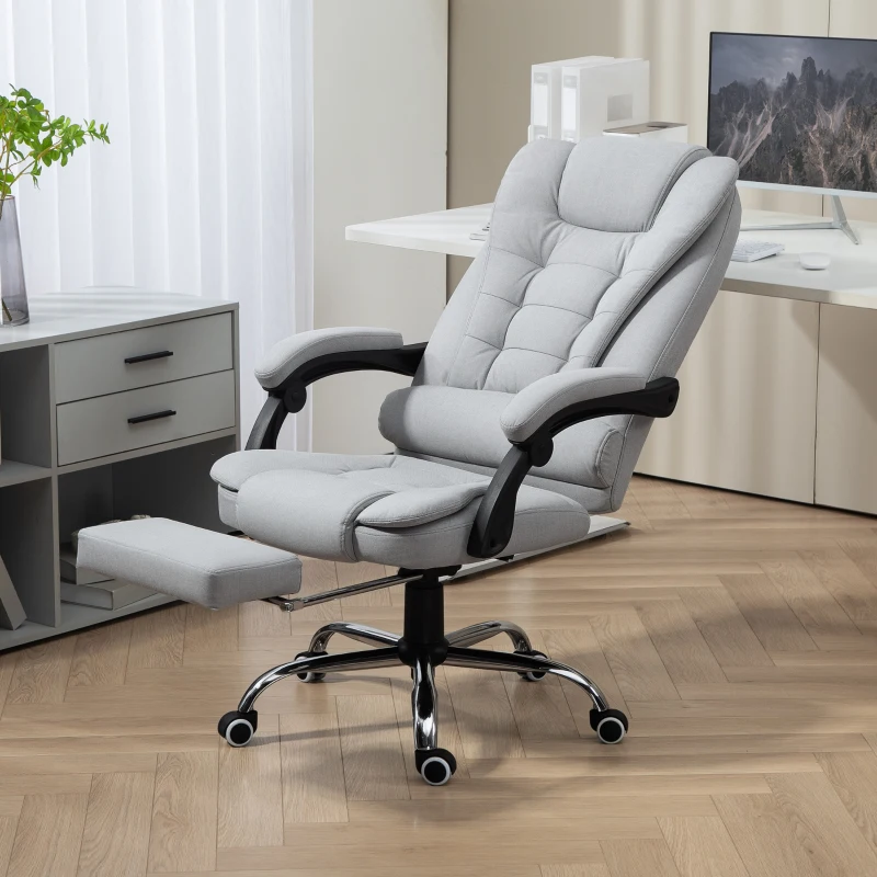 HOMCOM Linen-Look Adjustable Office Chair - Light Grey