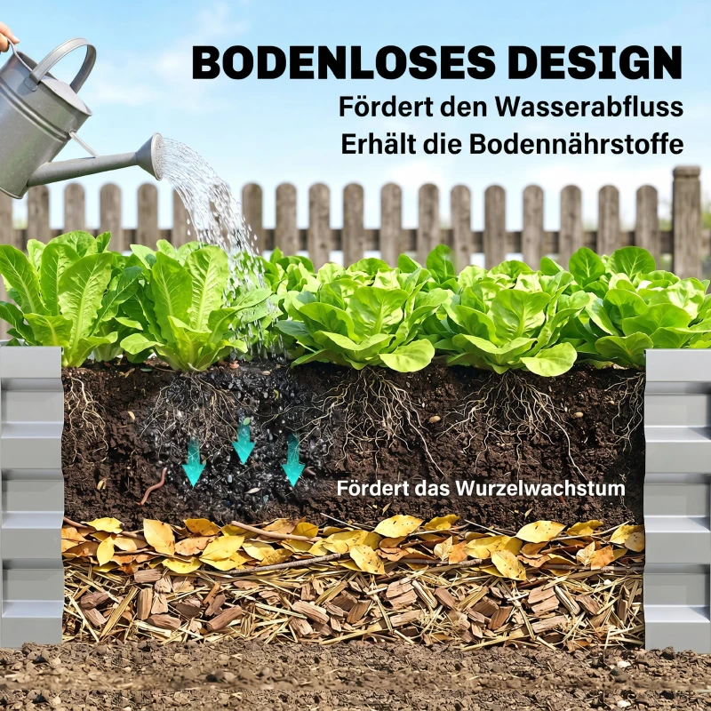 Outsunny Tuinbed, Plantenbak met Stalen Frame, Zilver, 120 x 120 x 30 cm