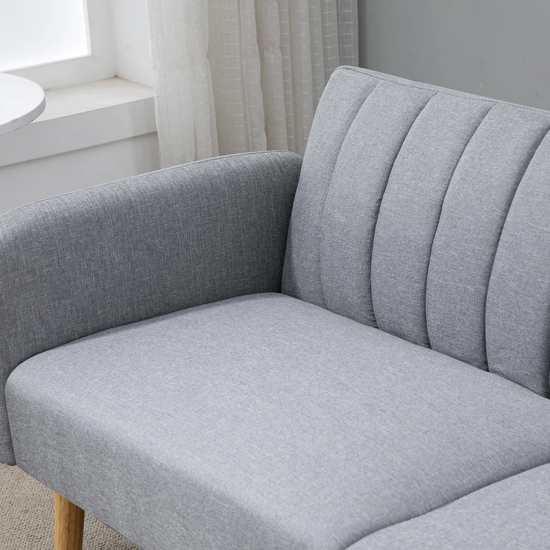 HOMCOM Slaapbank, 2-zits stoffen bank, bank met slaapfunctie, linnenachtig polyester, rubberhout, 173 x 75 x 73 cm, grijs(m-7)