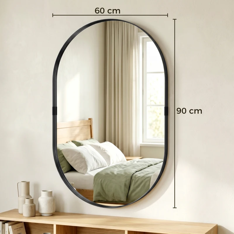 HOMCOM Wall Mirror, Bathroom Mirror with Elevated Aluminium Alloy Frame, 60 x 90 cm, Black