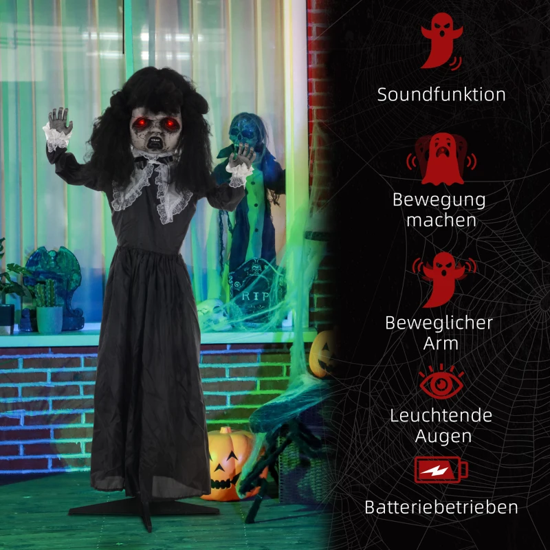 HOMCOM Horrorpop, Halloweenversiering, griezelige stem & muziek, rode ogen, beweeglijk, 160 cm