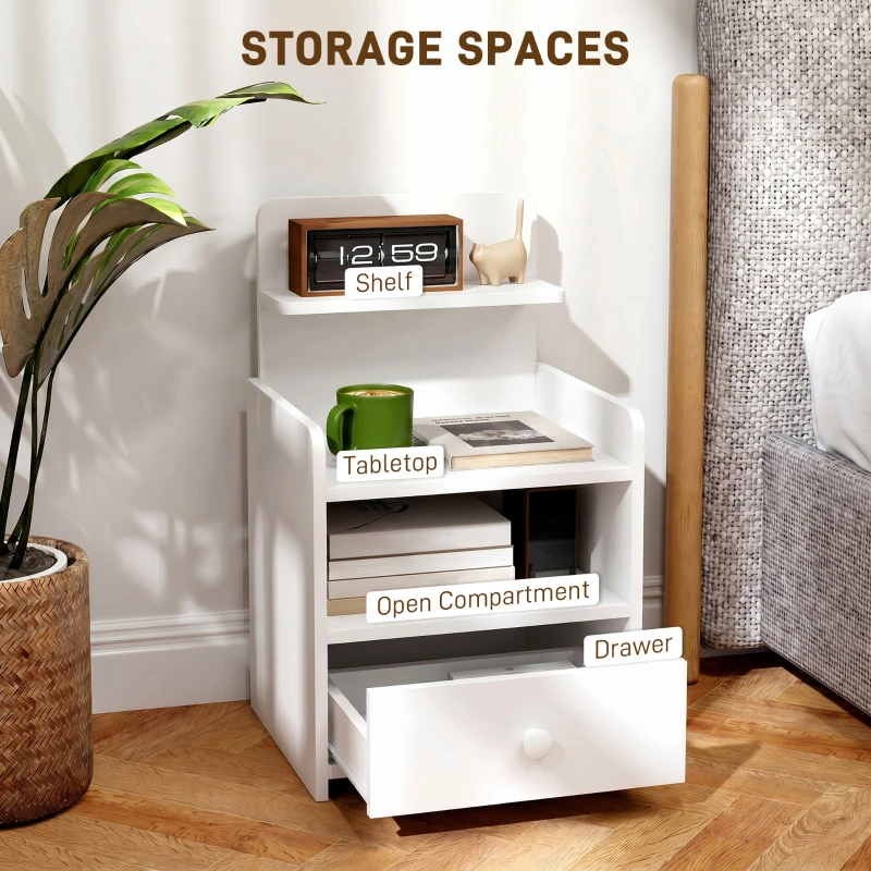 HOMCOM Bedside Cabinet, Bedside Table with Drawer and Shelf for Living Room, White