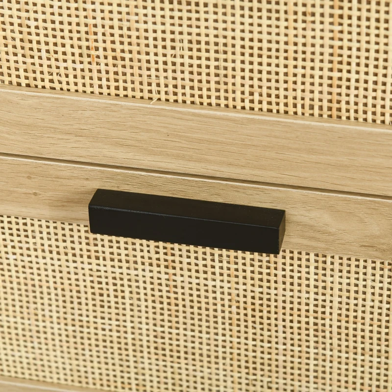 HOMCOM Cassettiera 4 Cassetti in Truciolato e Rattan per Soggiorno e Camera da Letto, 80x38x80 cm