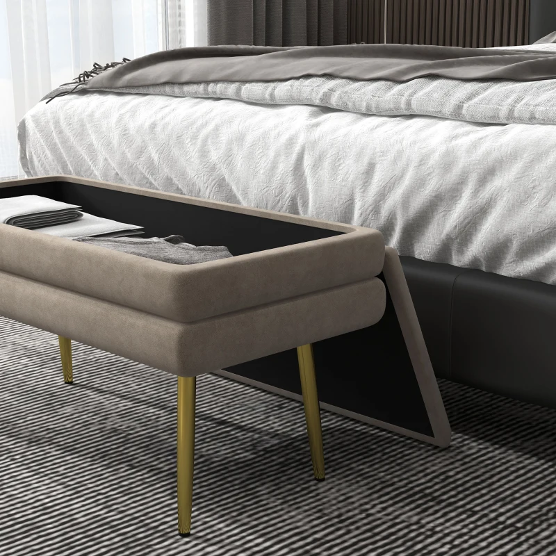 HOMCOM Zitbank Gestoffeerde Bank, met Opbergruimte, Staal, 79,5 cm x 37,5 cm x 43 cm, Beige