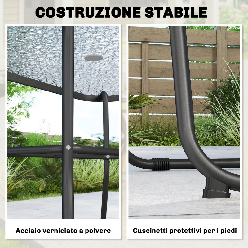 Outsunny Set da Giardino 8 pz con Ombrellone, 6 Sedie Pieghevoli e Tavolo da Esterno in Vetro Temperato, Grigio