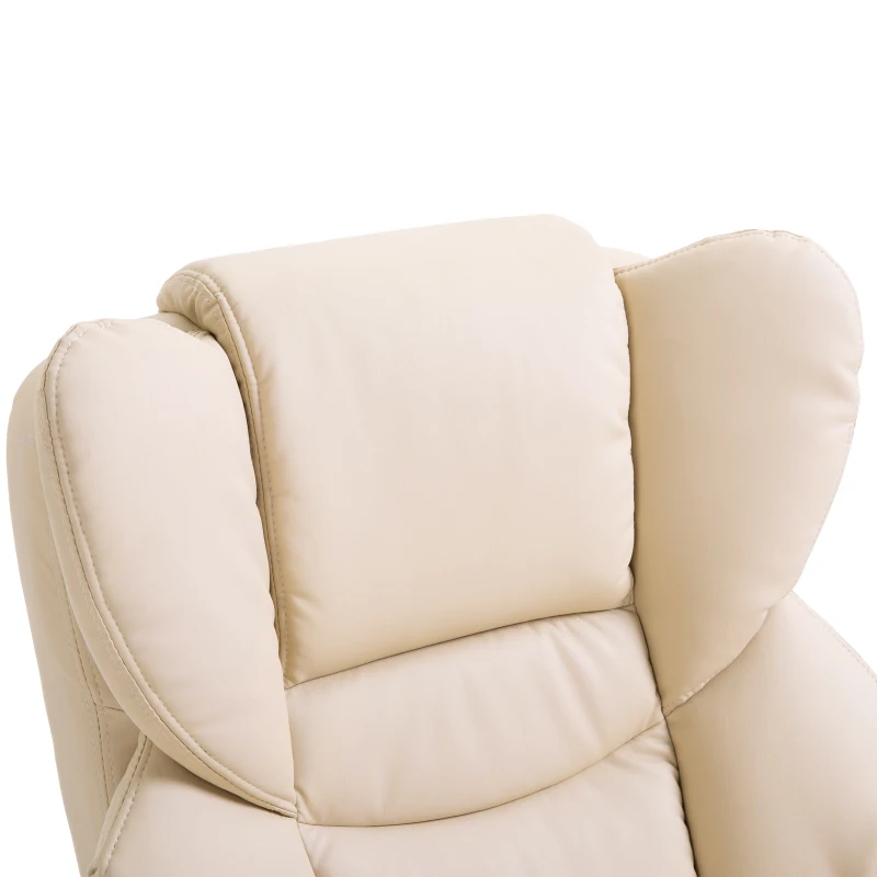 HOMCOM 360° Swivel Recliner Chair with Footstool, PU Leather Manual Recliner Armchair with Footstool, Solid Wood Base, Upholstered Reclining Chair for Living Room, Bedroom, Office, Cream