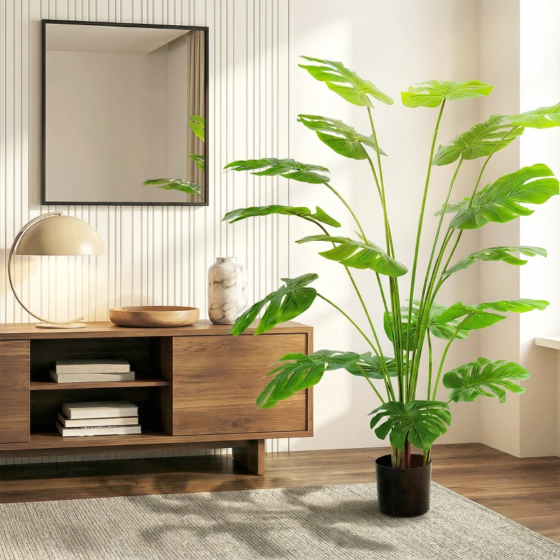 HOMCOM Plante artificielle arbre artificiel monstera deliciosa avec pot inclus hauteur 150 cm intérieure vert