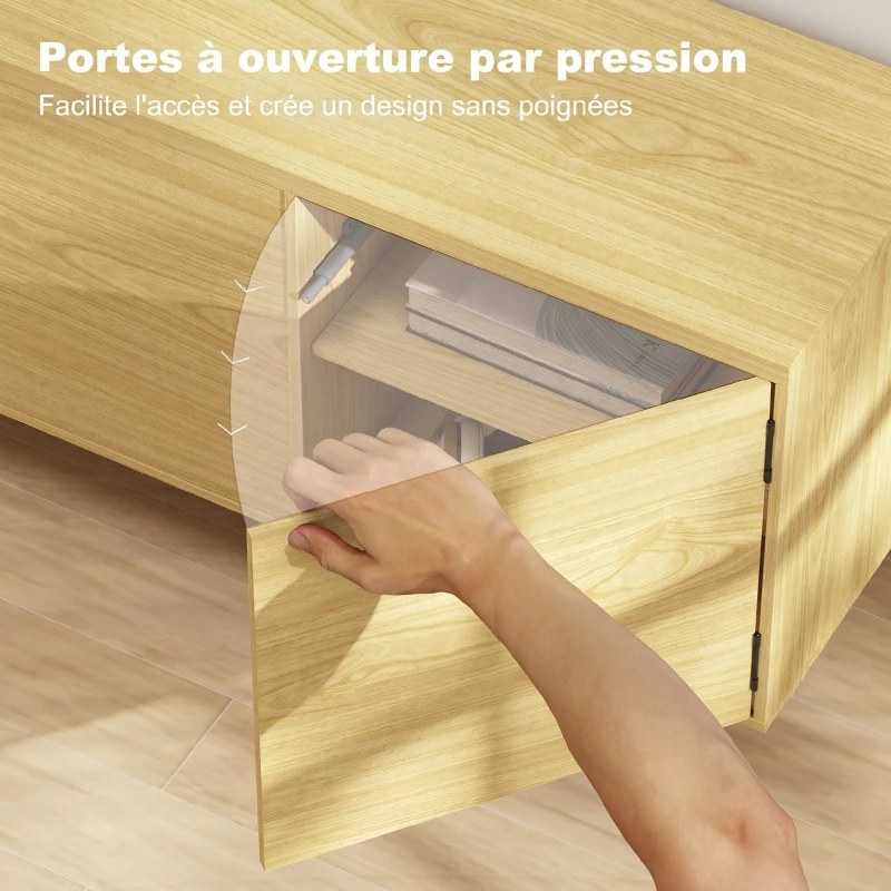 HOMCOM Meuble TV 180 cm, meuble télé pour 82 pouces avec 4 portes à ouverture par pression 180x35x55,5cm bois naturel