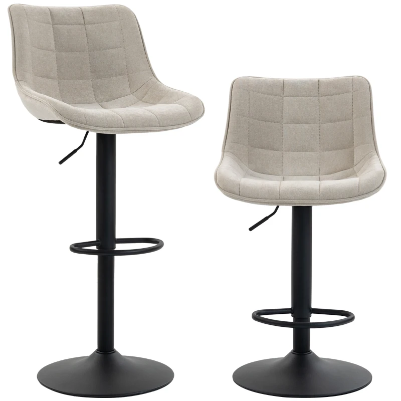 HOMCOM Set de 2 Scaune de Bar rotative și Reglabile, Alb Crem