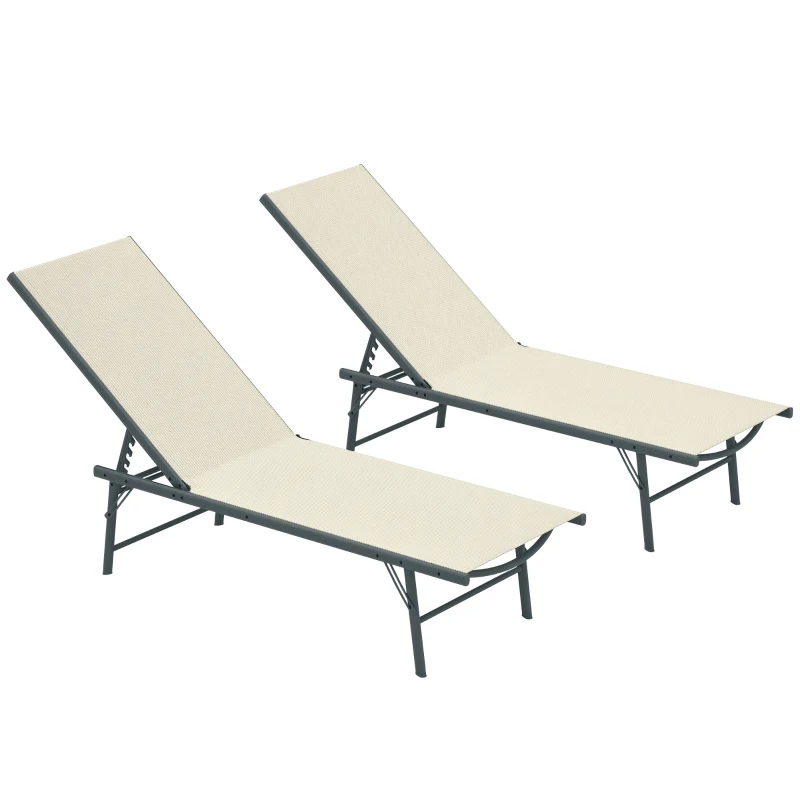 Outsunny Lot de 2 bain de soleil chaise longue pliante textilène transat jardin extérieur inclinable 54 x 164 x 84 cm crème