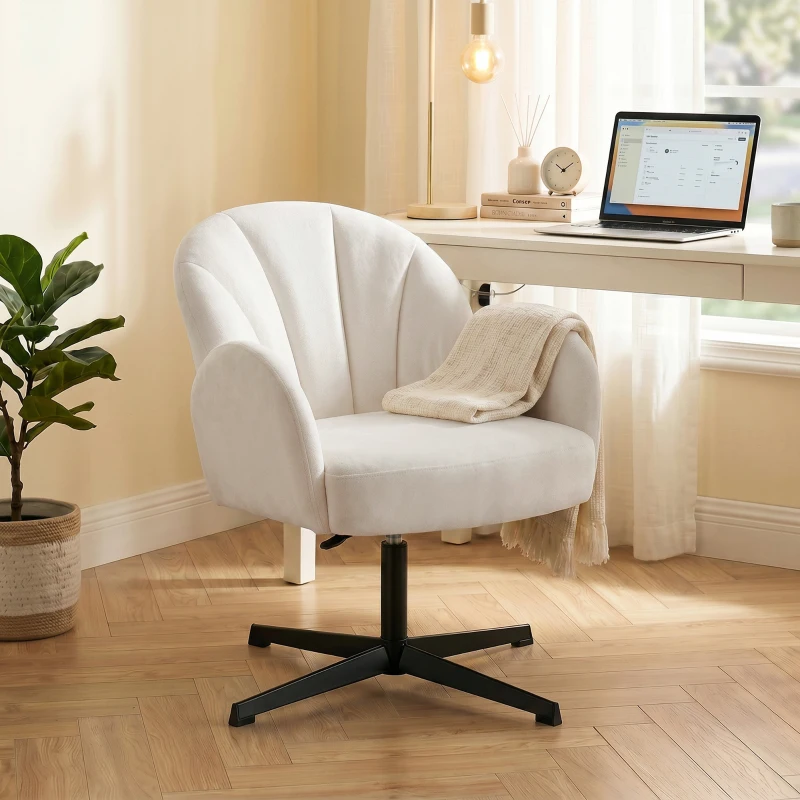 HOMCOM Swivel Accent Chair, Shell-Shaped Armchair with Spring Cushion, Metal Base, Cream White