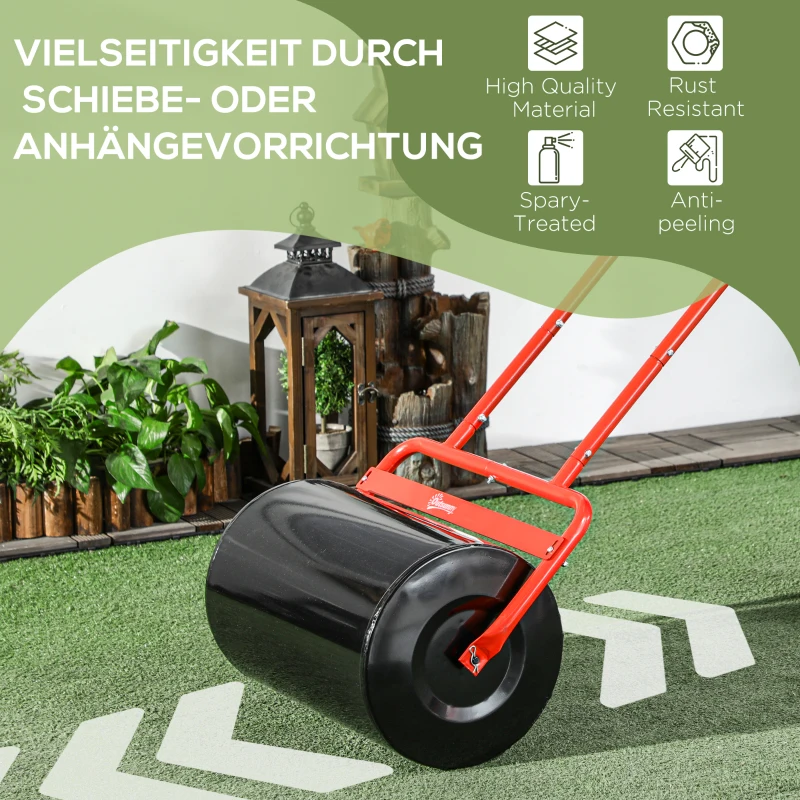Outsunny Handige Gazonroller, Praktische Gazonrol, Grasroller, Gazonwals, Flexibel, Staal, 58L x 32,5B x 113H cm, Rood