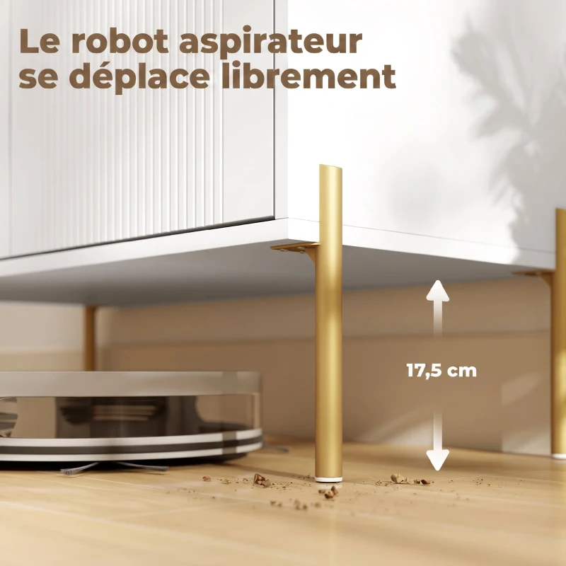HOMCOM Buffet cuisine, meuble de rangement avec 2 portes, 3 tiroirs silencieux, 2 étagères réglables, 5 pieds en acier, blanc