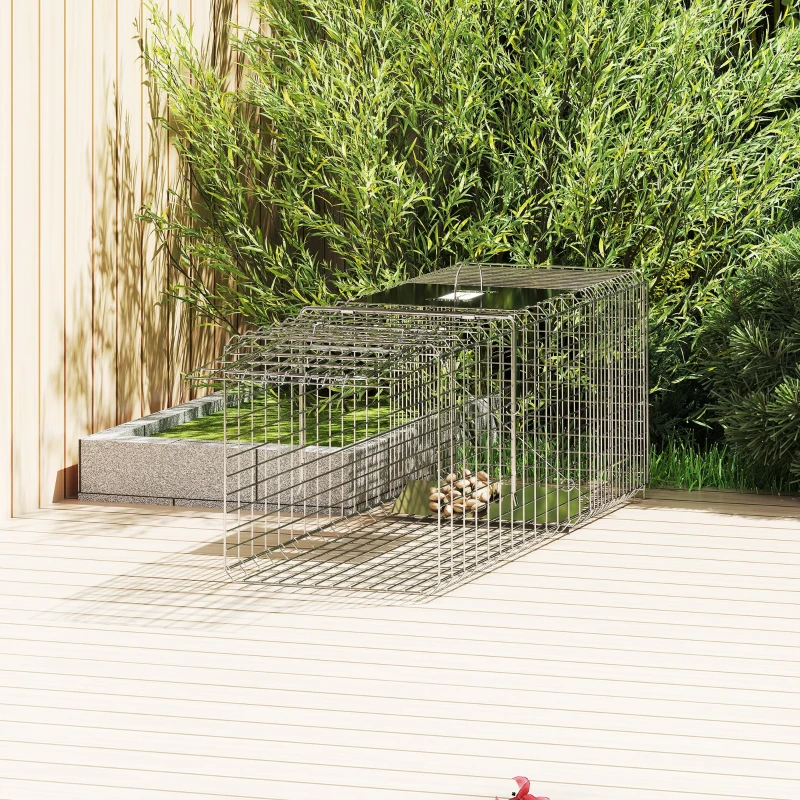 Outsunny Trampa para Animales Vivos Plegable 93x31x34,5 cm Jaula de Captura de Alambre con Puerta y Asa para Conejos Plata