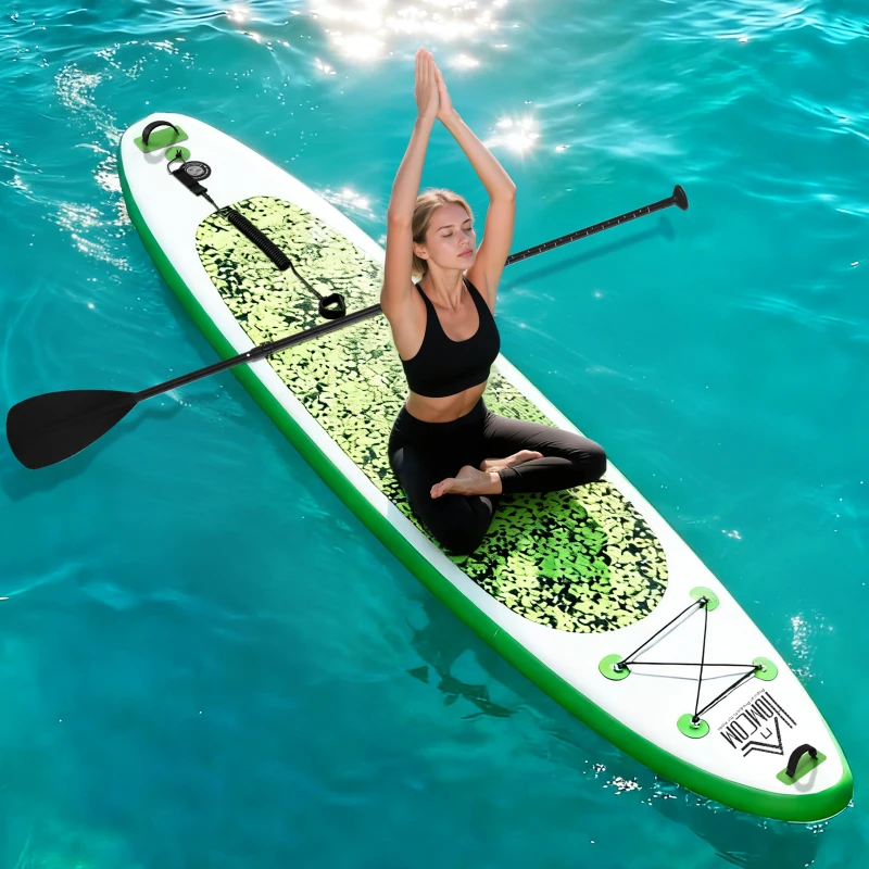HOMCOM Tabla de Paddle Surf Hinchable 305x76x10 cm con Remo Ajustable y  Bolsa de Transporte e Inflador Verde
