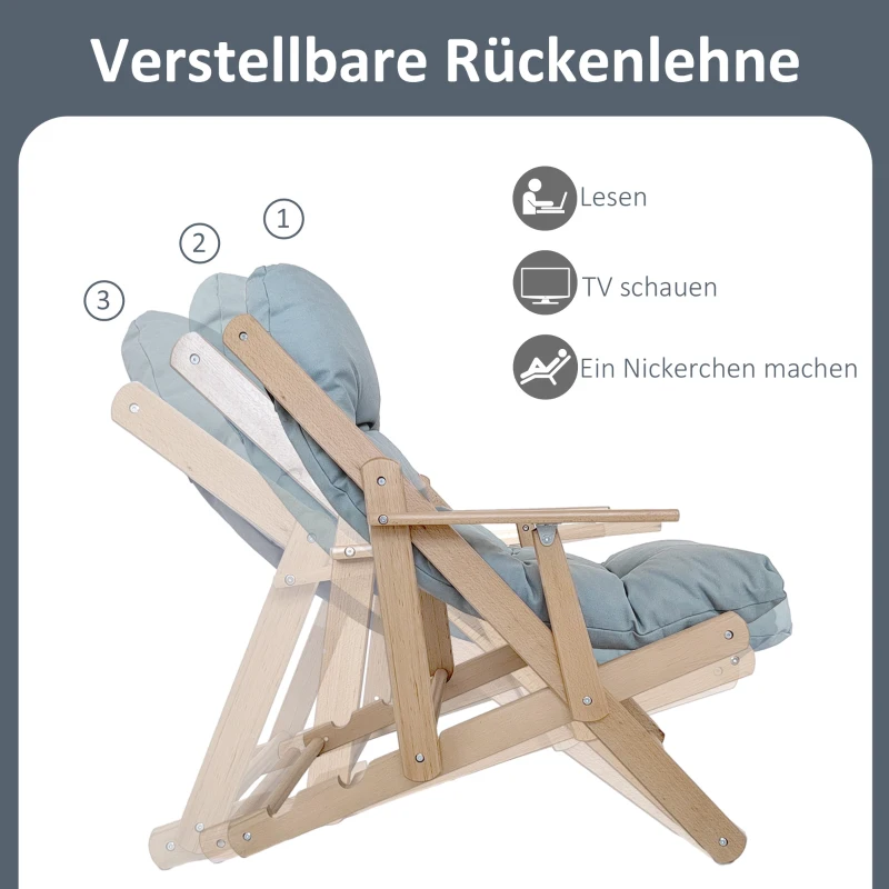 HOMCOM Accentfauteuil, relaxstoel, verstelbare rugleuning, beukenhouten frame, tot 120 kg, Lichtgrijs