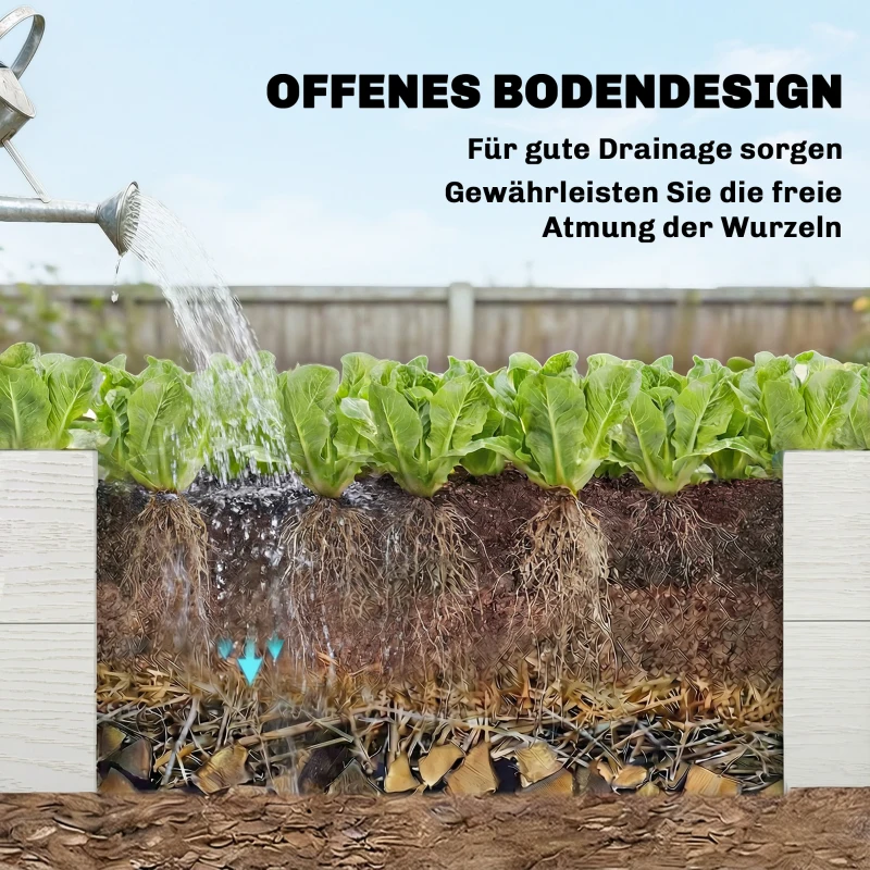 Outsunny Kunststof hoogbed, insteekbaar plantenbed met DIY-montage 197 x 54 x 33 cm Wit