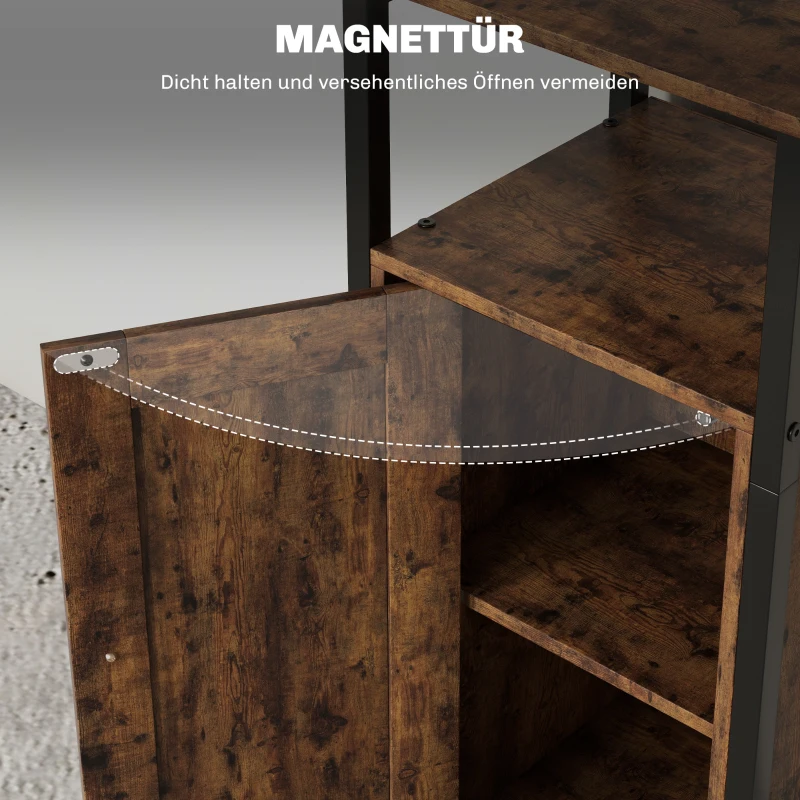 HOMCOM Bijzettafel met opbergruimte, 2 open rekken, 3-staps verstelbaar, magnetische deur, Bruin(m-7)