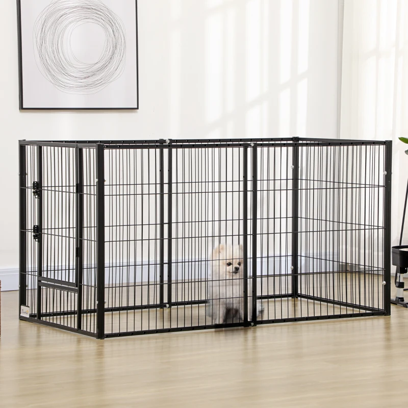 PawHut Parque para Perros de 6 Paneles Ajustable Valla Metálica para Mascotas con Marco de Acero 82,5-150x79x81 cm Negro