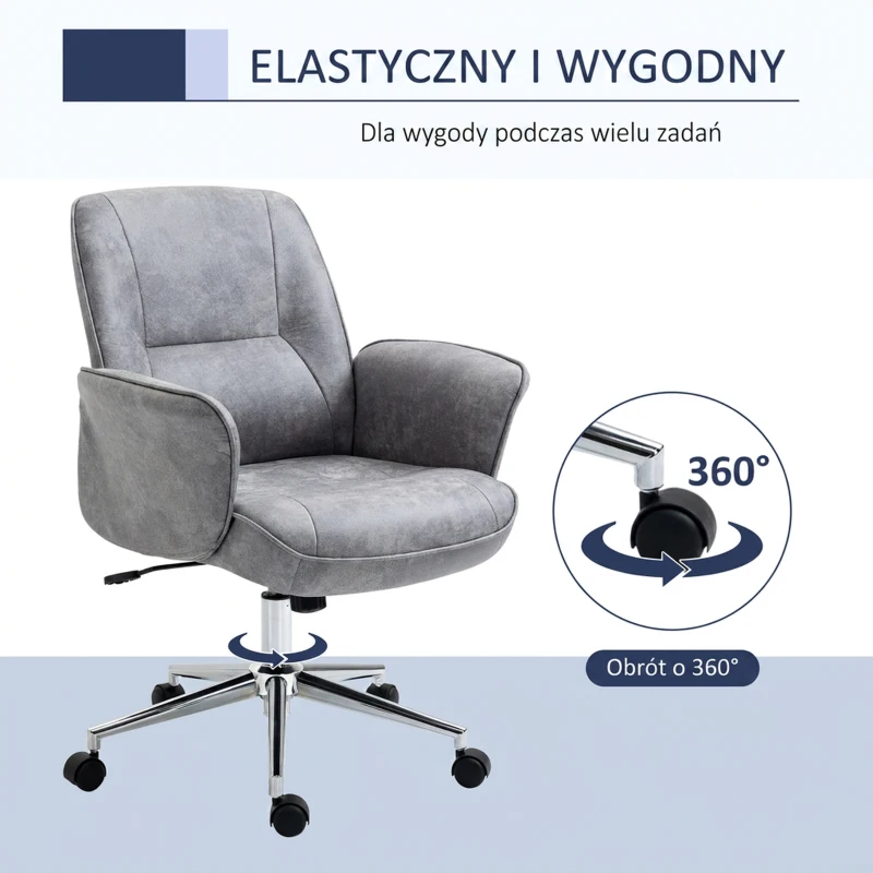 HOMCOM Krzesło biurowe fotel biurowy obrotowy regulowany mikrofibra pianka szary