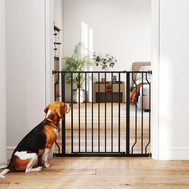 PawHut Barrière de sécurité barrière pour animal domestique longueur réglable sans perçage en acier et ABS 75-95 x 76 cm noir