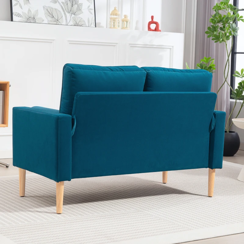 HOMCOM Canapé 2 places moderne en velours 127 cm avec coussins épais, 2 oreillers et assise capitonnée, bleu