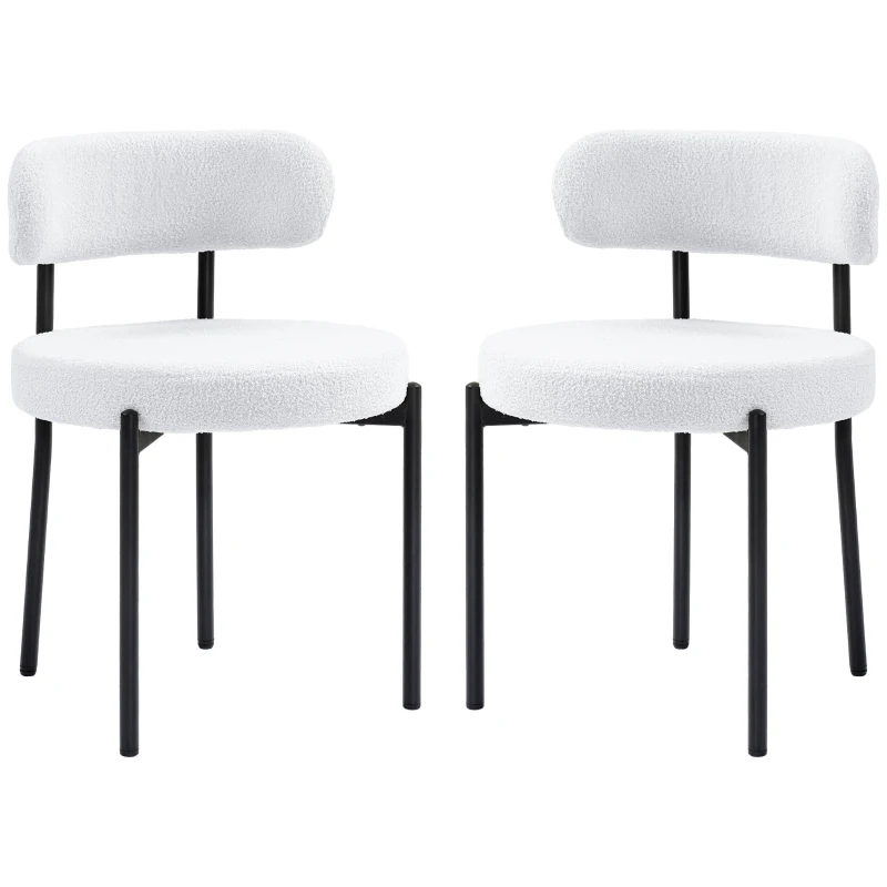 HOMCOM Set van 2 Eetstoelen, Fleece-bekleding, Stoelen met Beklede Zitting, Metalen Poten, Crème