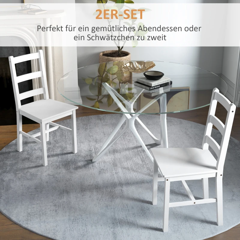 HOMCOM Eetkamerstoelen 2-delige set, Houten keukenstoel met lattenrugleuning, Antislip 41,5 x 46 x 90 cm Wit