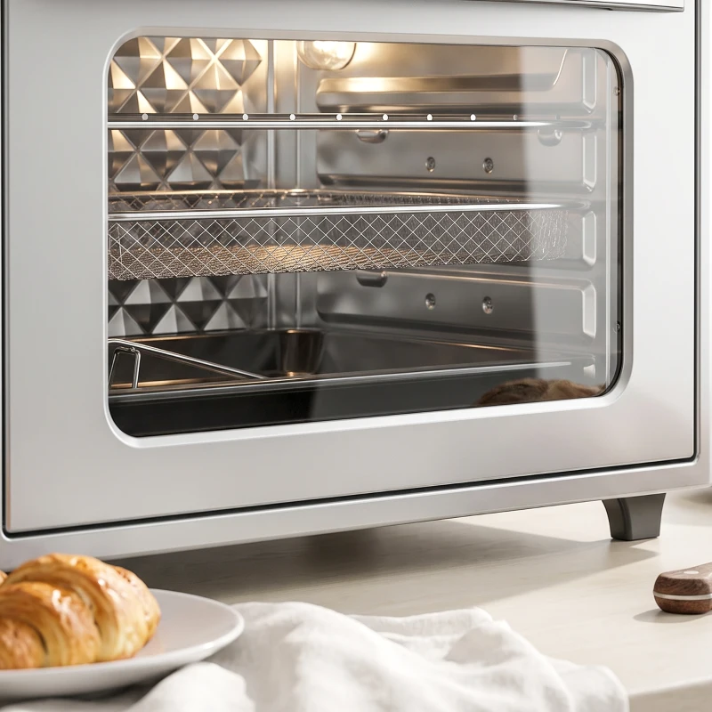 HOMCOM Horno Eléctrico de Sobremesa de 30L 1600W Freidora de Aire con 7 Modos de Calor y Temporizador 43x39x39 cm Plata